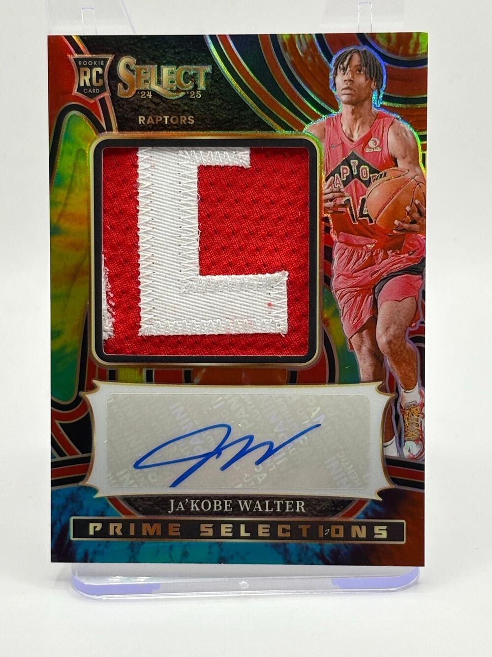 2024-25 Panini Select Ja’Kobe Walter Rookie Tie-Dye Prime Patch Auto 12/25 SP RC